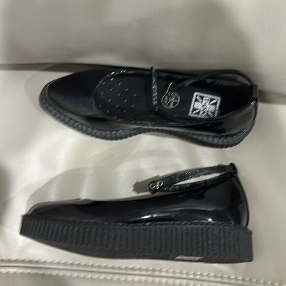 T.U.K Shoes - T.U.K. Shoes Black Hologram Pointed Toe Ballet Ankle Strap Creeper Sneaker